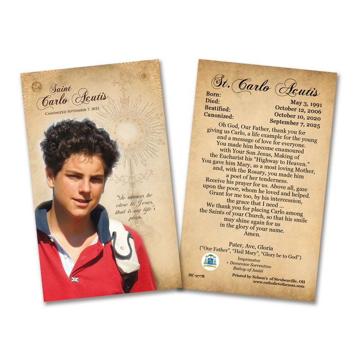 St. Carlo Acutis Holy Card with Canonization Date