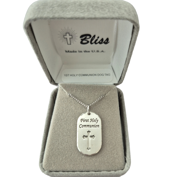 First Communion Dog Tag Sterling Silver on 18" Chain