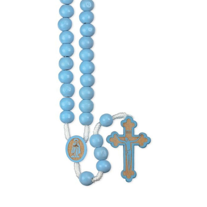 Rosary Blue Wood Bead Corded