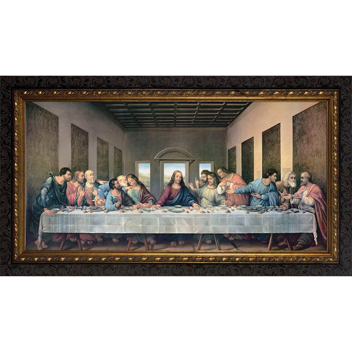 Last Supper by Da Vinci Restored 8" x 16" Ornate Dark Framed Art