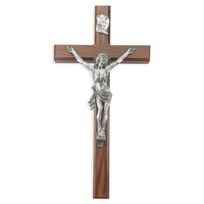 15" Walnut Cross with a Fine Pewter Corpus