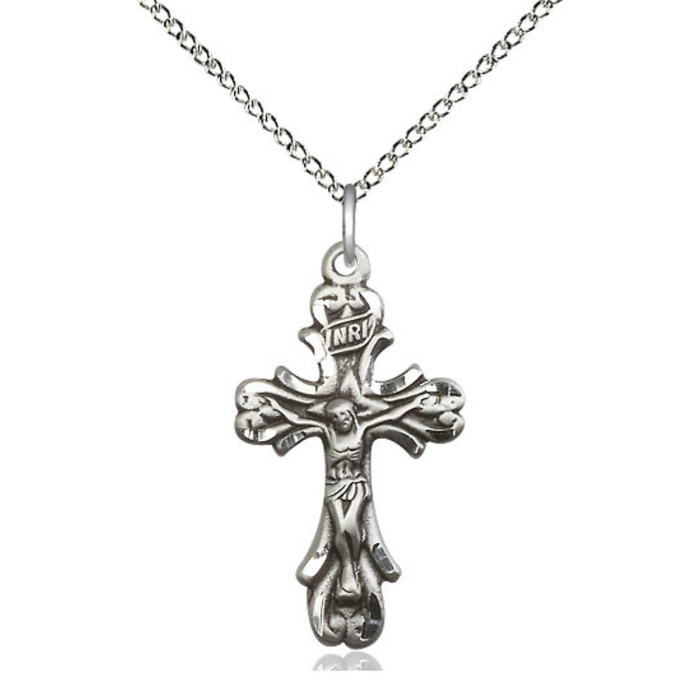 CRUCIFIX - FANCY FLARE ENDS STERLING SILVER - 18" CHAIN