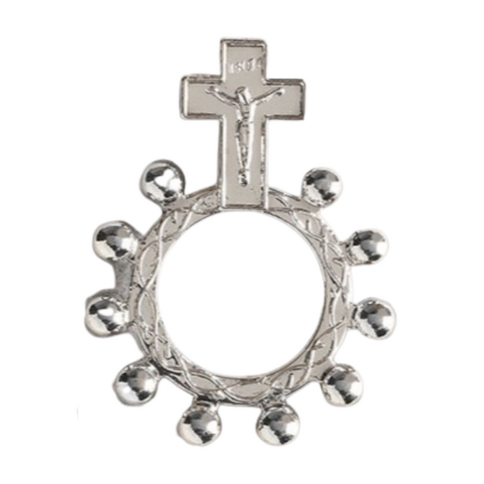 ROSARY RING - CRUCIFIX - 1.75" SILVER PLATED