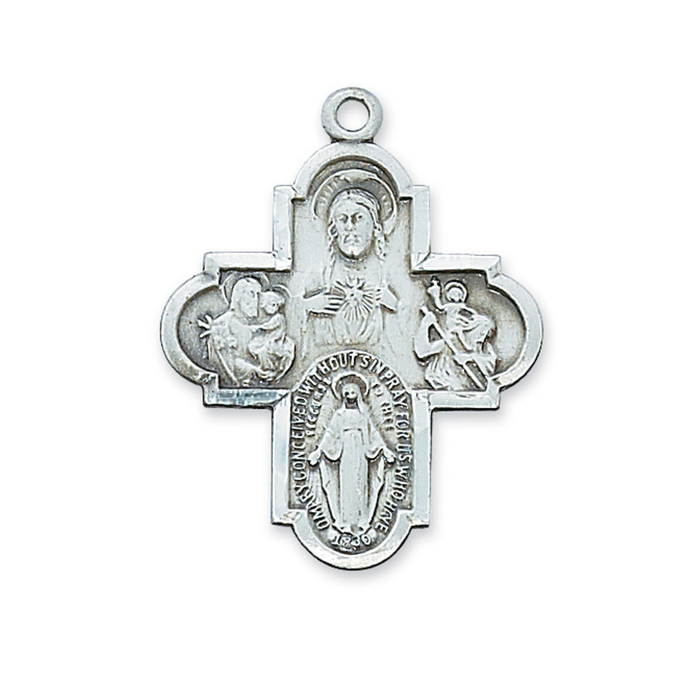 Four Way Medal 1.25" Sterling Silver on 24" Chain