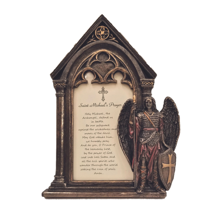 St. Michael Prayer Frame in Lightly Hand-Painted Cold Cast Bronze 5" x 7"