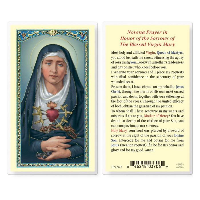 NOVENA IN HONOR OF SEVEN SORROWS OF MARY HOLY CARD