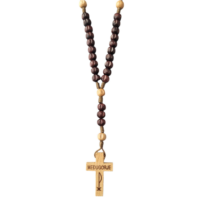 Rosary From Medjugorje Small Dark Wood Beads and Light "Our Fathers"