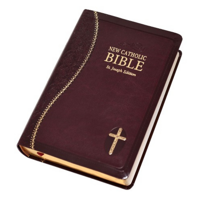 BIBLE: NEW CATHOLIC - ST. JOSEPH - BURGUNDY FAUX LEATHER