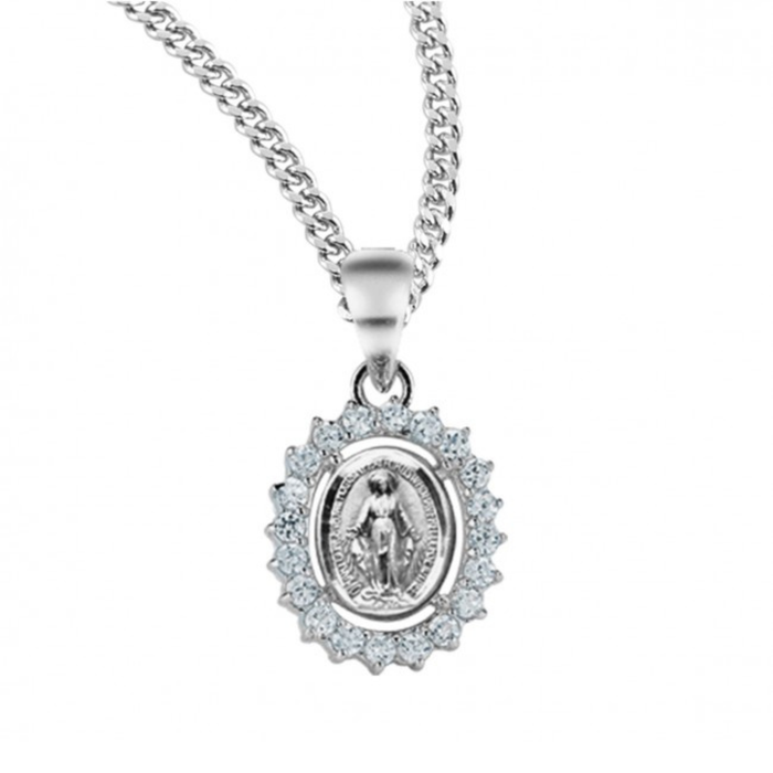 MIRACULOUS MEDAL - 11/16" SS - CRYSTAL CZ FRAME - 18" CHAIN