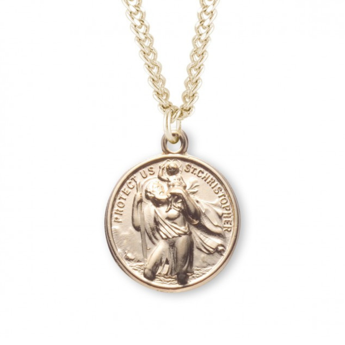 St Christopher Double Sided 16kt Gold over sterling on 24" Chain