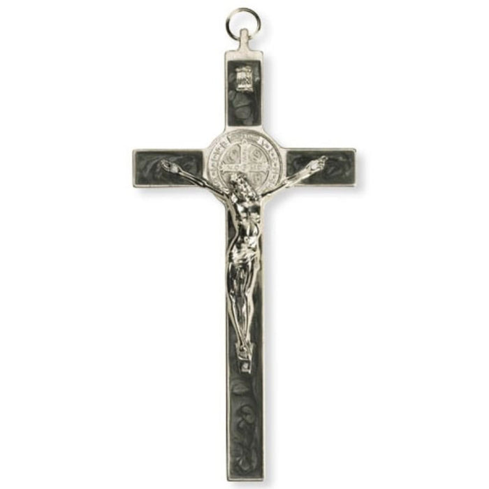 Wall Crucifix St Benedict 7.75" Pearlized Black