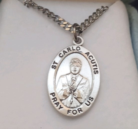 St Carlo Acutis Sterling Silver Medal on 20" Chain