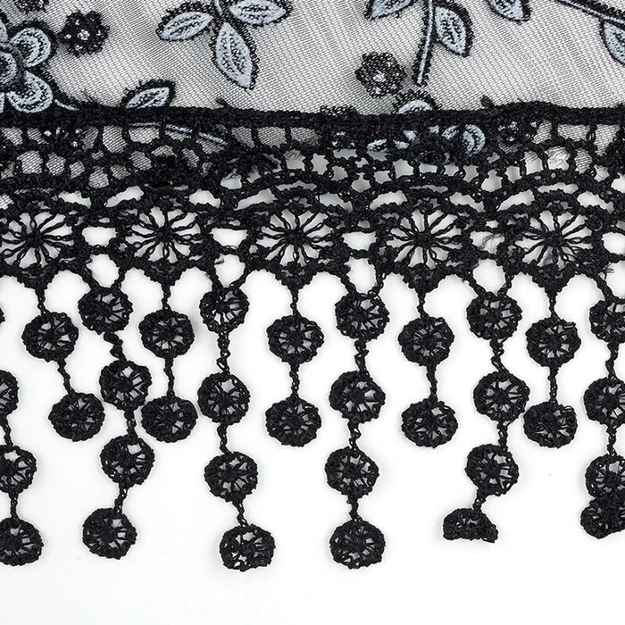 CHAPEL VEIL - BLACK AND WHITE FLORAL LACE - TASSELS