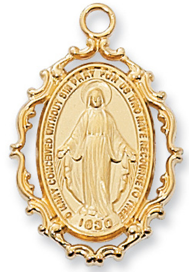 MIRACULOUS MEDAL - GP 7/8" - FRAMED OVAL - 18" CHAIN
