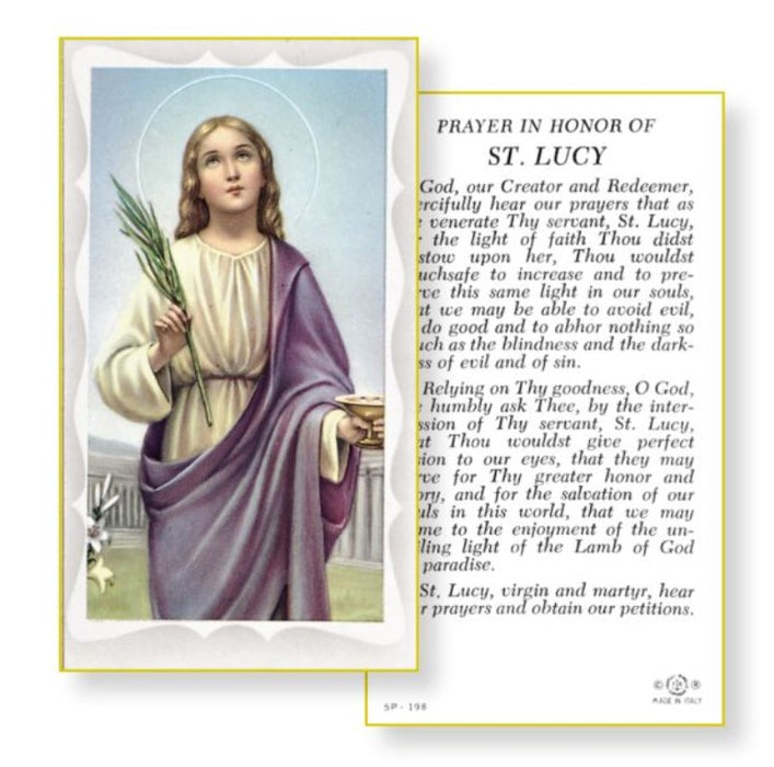 ST LUCY HOLY CARD - PAPER - GOLD WITH STRAIGHT EDGE - PACK OF 100