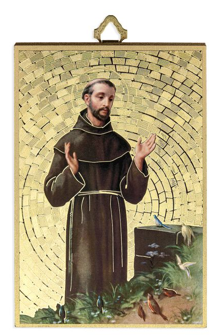 St Francis 4" x 6"  Gold Foil Mosaic Plaque