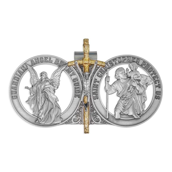Visor Clip Guardian Angel and St Christopher with Papal Crucifix