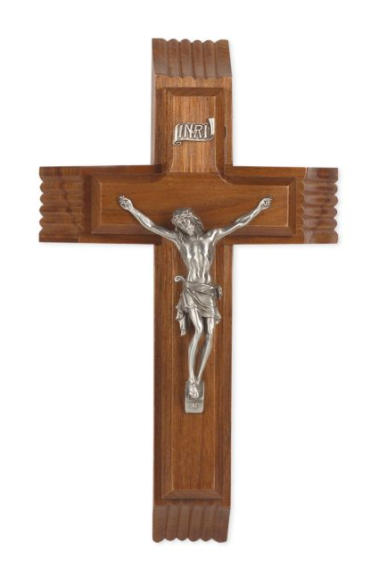 10" Walnut Sick Call Crucifix with a Fine Pewter Corpus