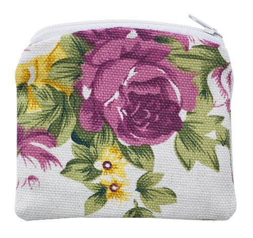 ROSARY CASE - PURPLE & YELLOW FLOWERS - ZIPPER