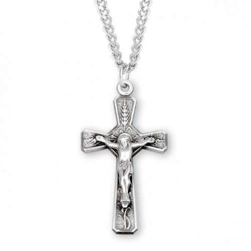 CRUCIFIX PENDANT - HOLY EUCHARIST STERLING SILVER - 1.62" HIGH