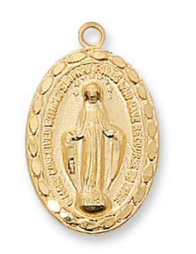 MIRACULOUS MEDAL - GP 7/8" OVAL FANCY EDGE- 18" CHAIN