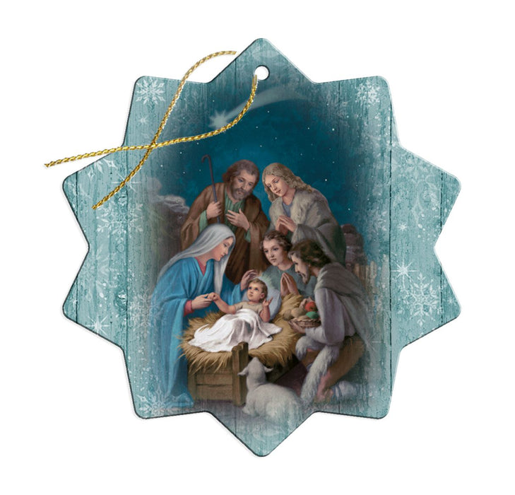 ORNAMENT - 3" X 4" STAR SHAPED - NATIVITY SCENE BLUE