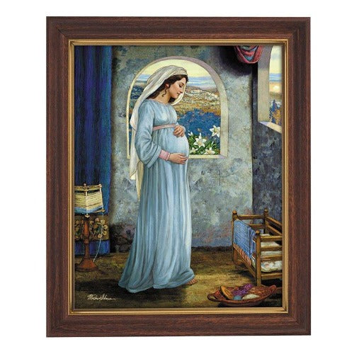 Expecting Mary in Wood Tone Frame