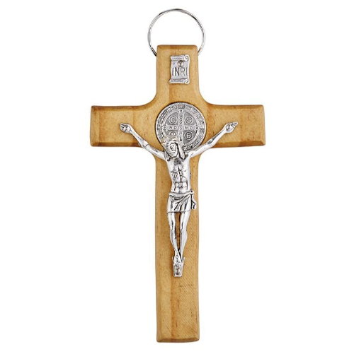 St Benedict Crucifix 4.25" Light Wood