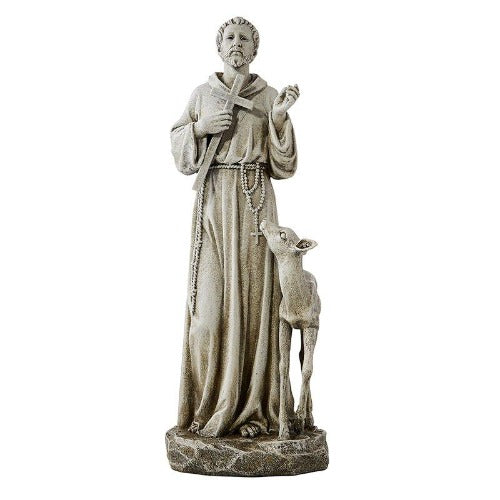 ST FRANCIS WITH DEER - STONE RESIN - 12.75"