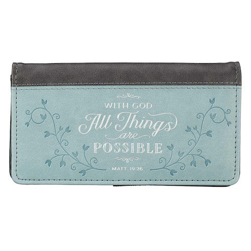 Checkbook Cover "All Things Possible" Pale Blue