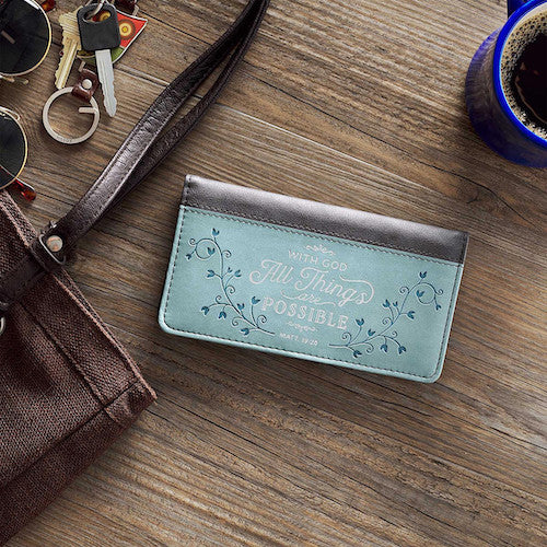 Checkbook Cover "All Things Possible" Pale Blue