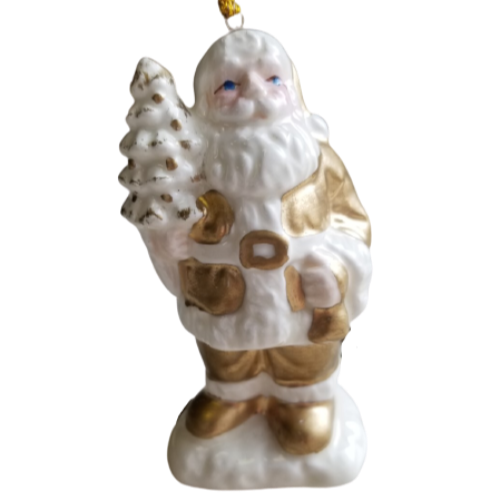 Ornament - Vintage Santa - Gold and Cream Porcelain