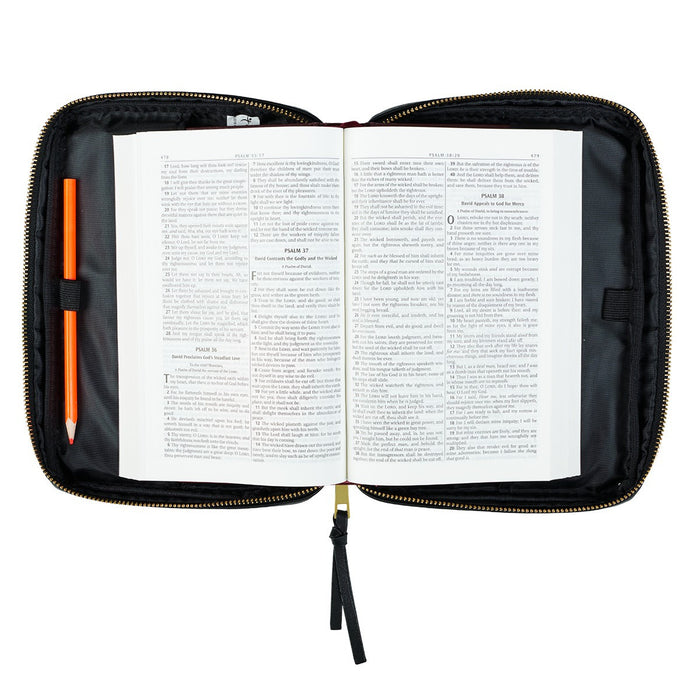Bible Cover (M) "Amazing Grace" Classy Black & Tan