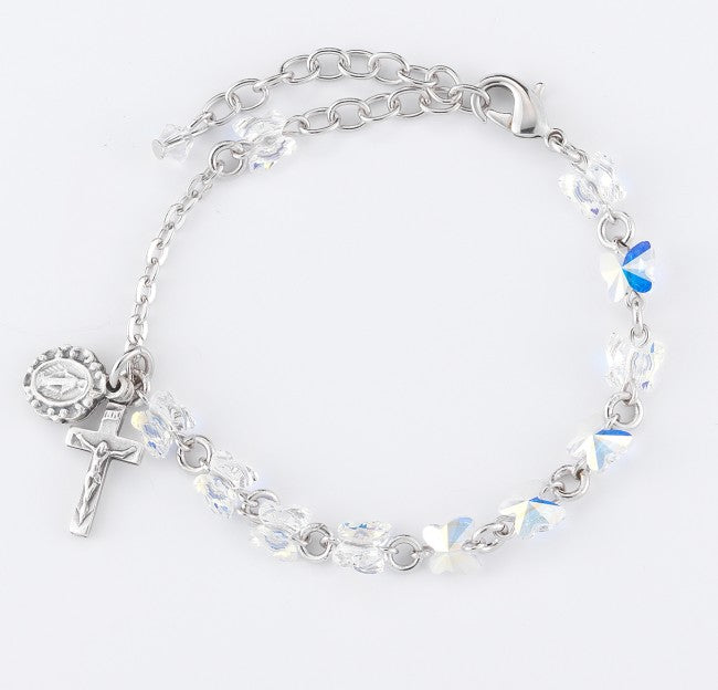 Child Bracelet 6mm Swarovski Butterflies with Miraculous and Crucifix