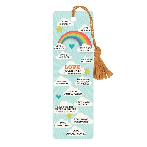 BOOKMARK - LOVE NEVER FAILS WITH TASSEL - 6 PACK