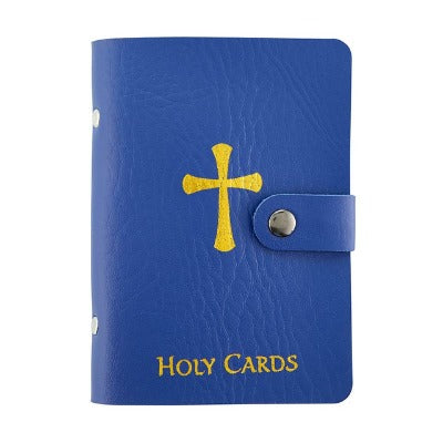 HOLY CARD HOLDER - BLUE IMITATION LEATHER - HOLDS 40 CARDS