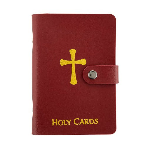 HOLY CARD HOLDER - MAROON IMITATION LEATHER - HOLDS 40 CARDS