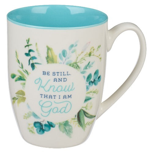 Coffee Mug Be Still in Blue Floral