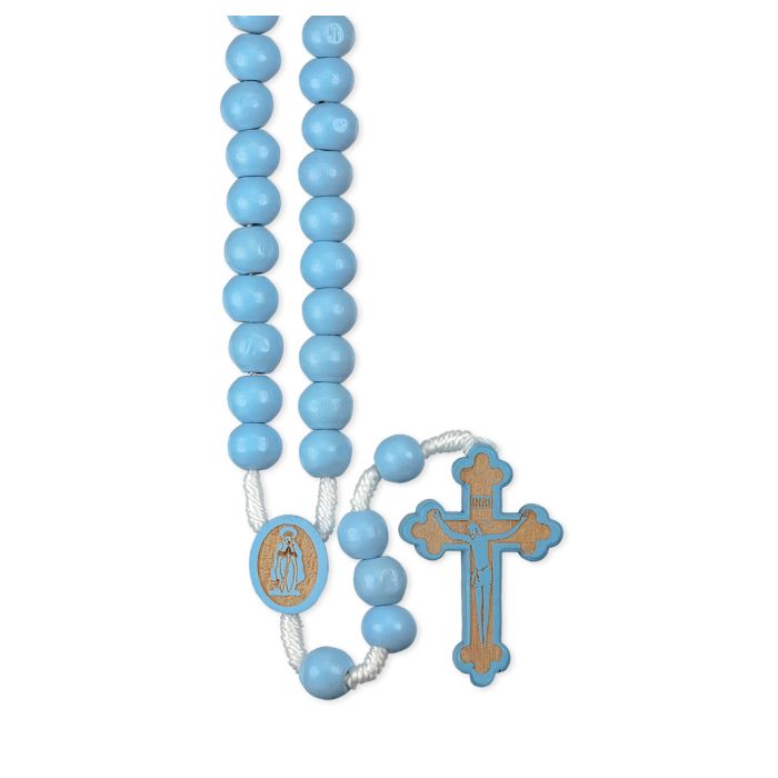 Rosary Blue Wood Bead Corded