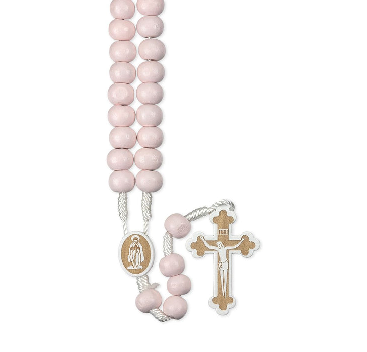 Rosary Pink Wood Bead Corded