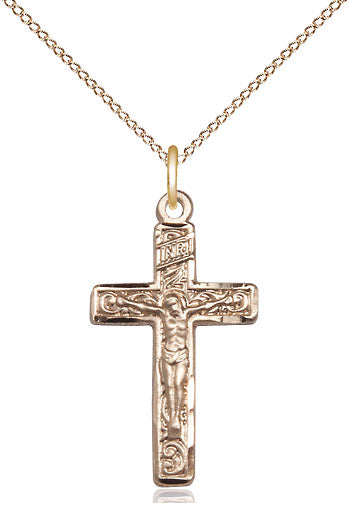 CRUCIFIX - 14KT GOLD FILLED  1" SWIRL DESIGN - 18" GOLD FILLED CHAIN