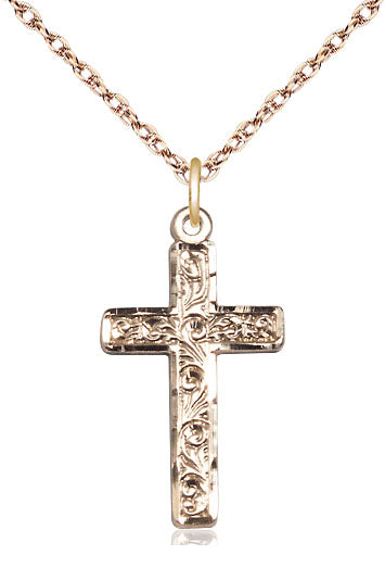 Cross with Swirl Design 14kt Gold Filed on 18" Chain