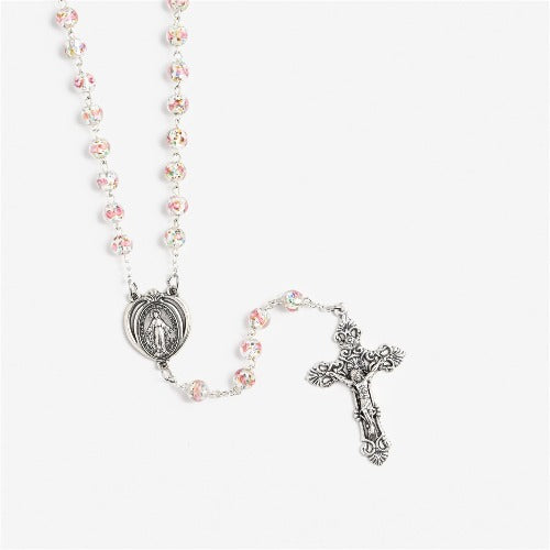 ROSARY - CRYSTAL LAMPWORK BEADS WITH PINK