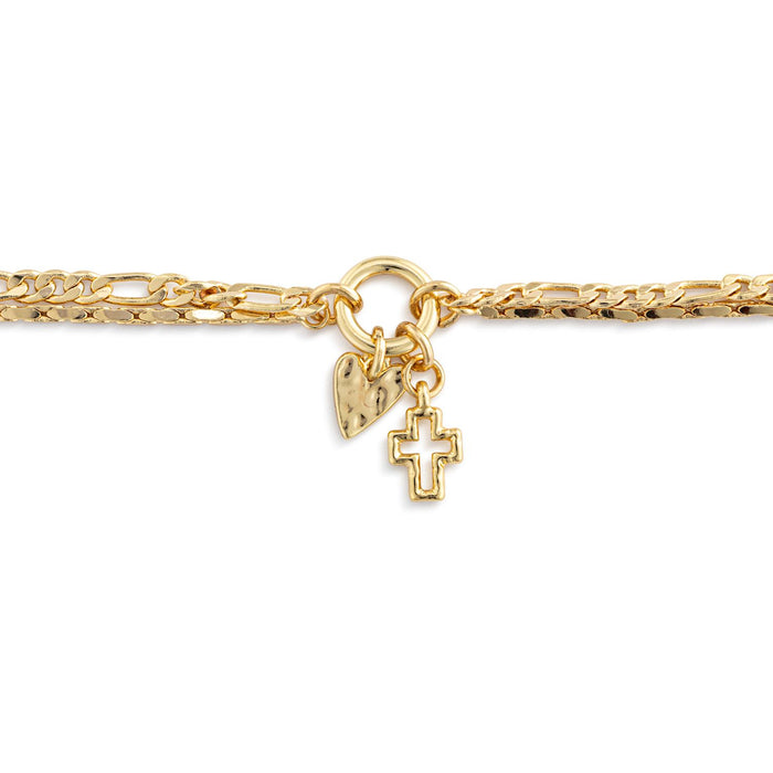 Layered Bracelet Heart and Cross Gold Charm