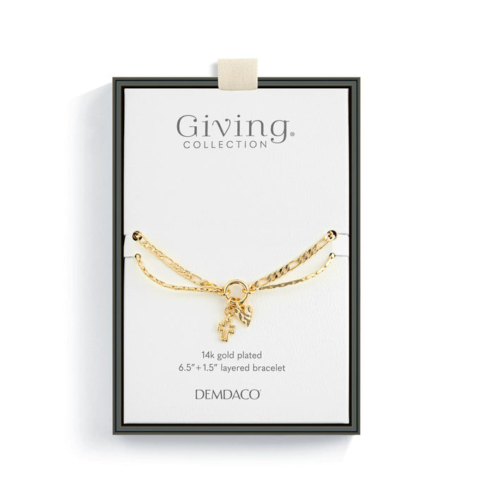 Layered Bracelet Heart and Cross Gold Charm