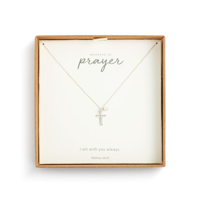 Wrapped in Prayer Necklace Silver Dainty Cross