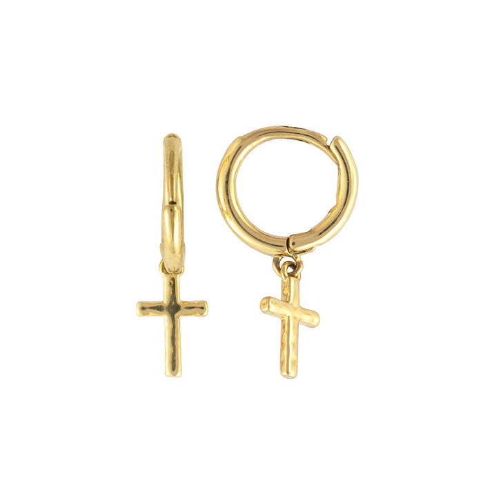 Gold Cross Huggie - 7.75mm