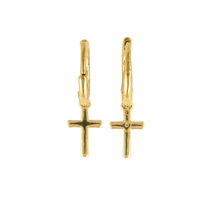 Gold Cross Huggie - 7.75mm