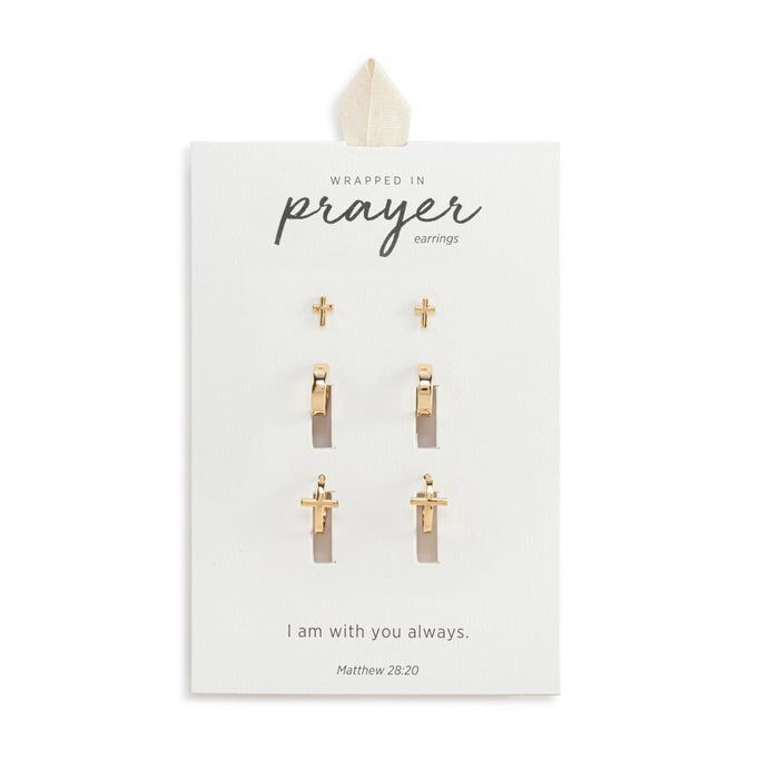 Wrapped in Prayer Earrings Dainty Gold Cross Set of 3