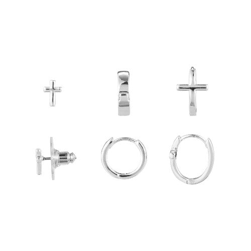 Wrapped in Prayer Earrings Dainty Silver Cross Set of 3